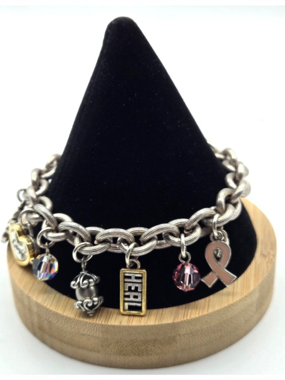 Brighton Charm Bracelet Love Locket Trust Accept Love Heals Charm Pink Ribbon - Picture 4 of 16